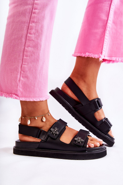 Feminin Damensandalen mit Ornamenten schZuarze Farbe Elly