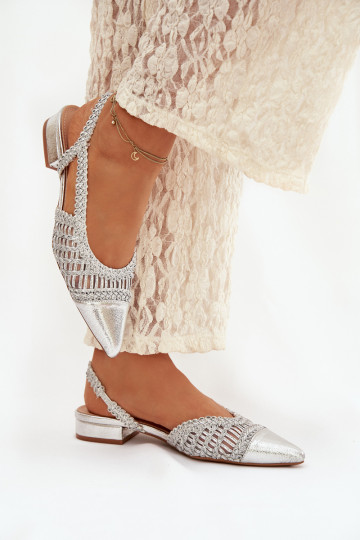 Damen silberfarbene Sandalen mit geflochtenem Detail „Nivorra"