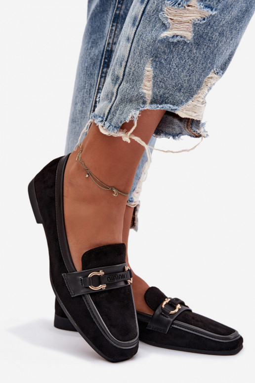 Damenmokassins mit dekorativen Elementen, in schwarzer Farbe Evelora