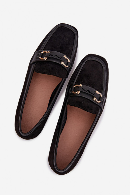 Damenmokassins mit dekorativen Elementen, in schwarzer Farbe Evelora