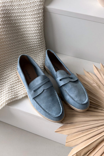 Mokassins für Damenaus Öko-INildlederu blaue Farbe Renelia