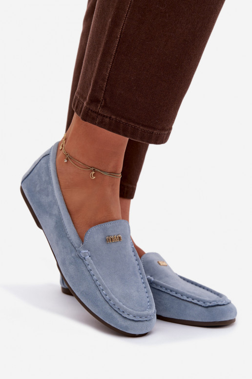 Mokassins für DamenKleinm goldene Farbem Detalem blaue Farbe Sarivelle