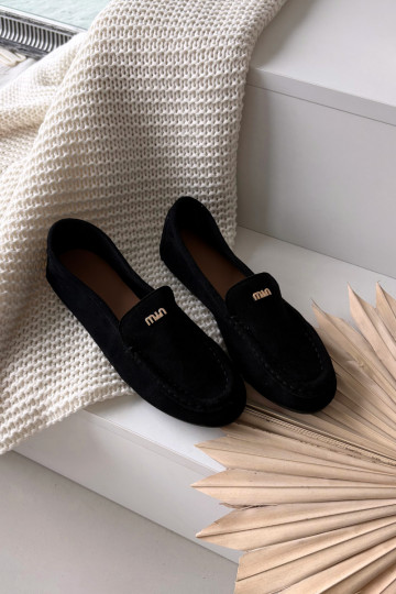 Damen schwarze Mokassins mit goldfarbenen Details „Sarivelle" 2