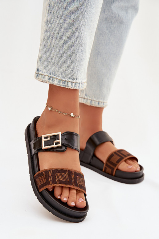 Damen Slipper mit goldenen Schnallen, schwarz