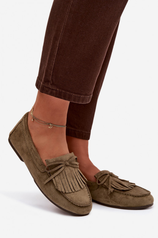 Mokassins für Damen mit Fransen grüne Farbe Janelisse