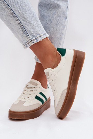 Sportliche Damenschuhe mit Plattform aus Kunstleder in Weiß-Grün Elaraven