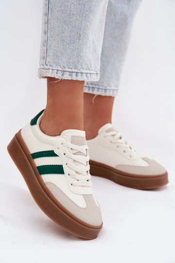 Sneakers Stilvollllschuhe Feminin mit einer Plattform aus Öko-Leder INeiß-grüne Farbe Elaraven 2