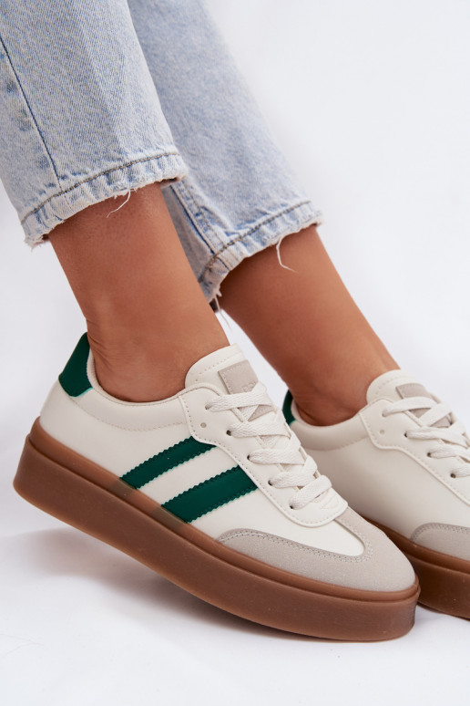 Sneakers Stilvollllschuhe Feminin mit einer Plattform aus Öko-Leder INeiß-grüne Farbe Elaraven