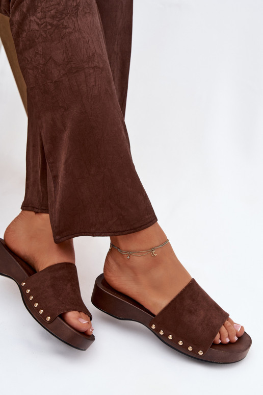 Damenhausschuhe Ze goldene Farbemi Stollen CzekoladoZue Ferinna