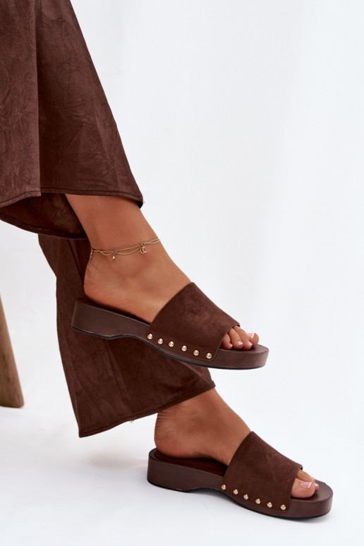 Damenhausschuhe Ze goldene Farbemi Stollen CzekoladoZue Ferinna