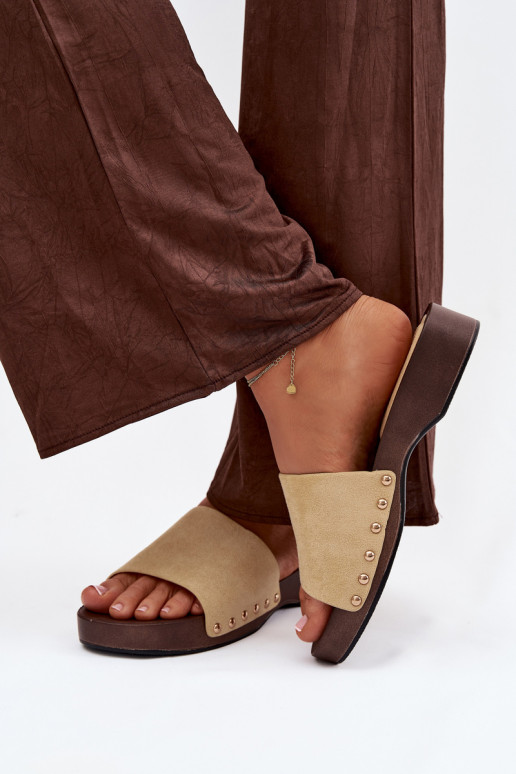 Damenhausschuhe Ze goldene Farbemi Stollen gelbe Farbe Ferinna