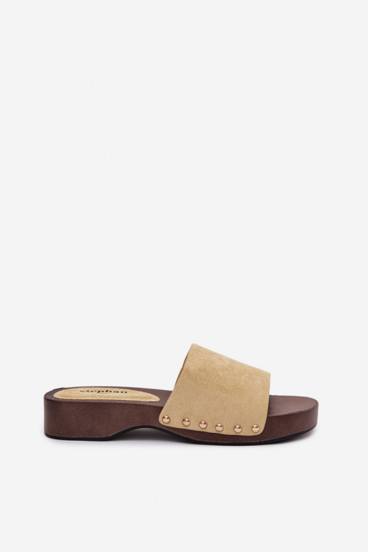 Damenhausschuhe Ze goldene Farbemi Stollen gelbe Farbe Ferinna