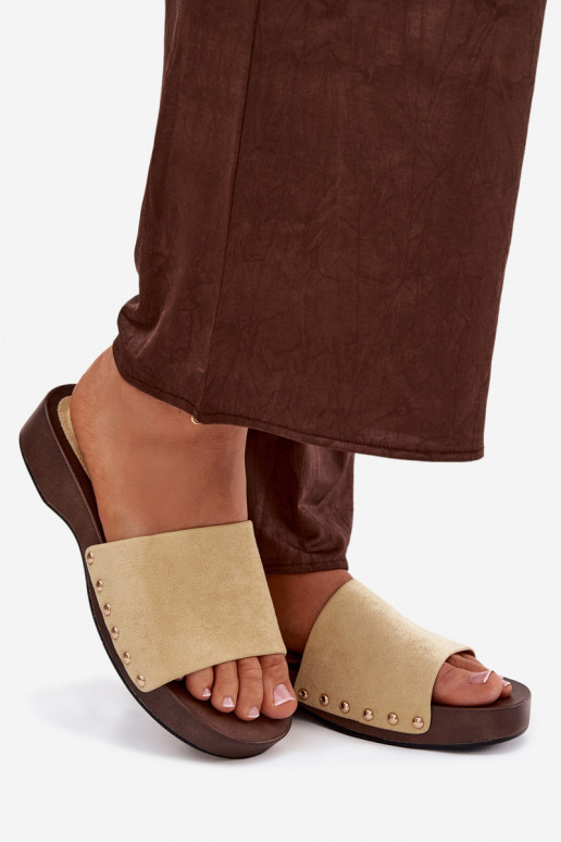 Damenhausschuhe Ze goldene Farbemi Stollen gelbe Farbe Ferinna