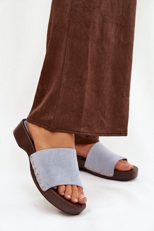 Damenhausschuhe Ze goldene Farbemi Stollen blaue Farbe Ferinna