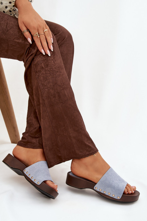 Damenhausschuhe Ze goldene Farbemi Stollen blaue Farbe Ferinna