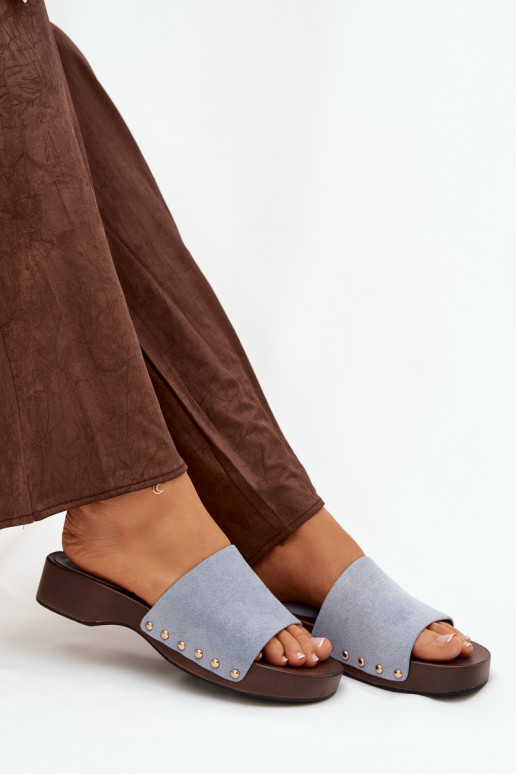 Damenhausschuhe Ze goldene Farbemi Stollen blaue Farbe Ferinna