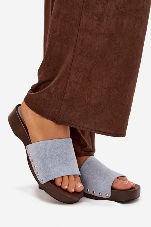 Damenhausschuhe Ze goldene Farbemi Stollen blaue Farbe Ferinna