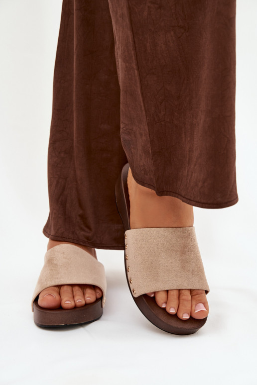 Damenhausschuhe Ze goldene Farbemi Stollen Beige Ferinna