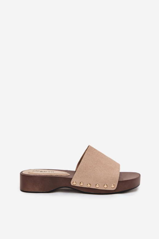 Damenhausschuhe Ze goldene Farbemi Stollen Beige Ferinna