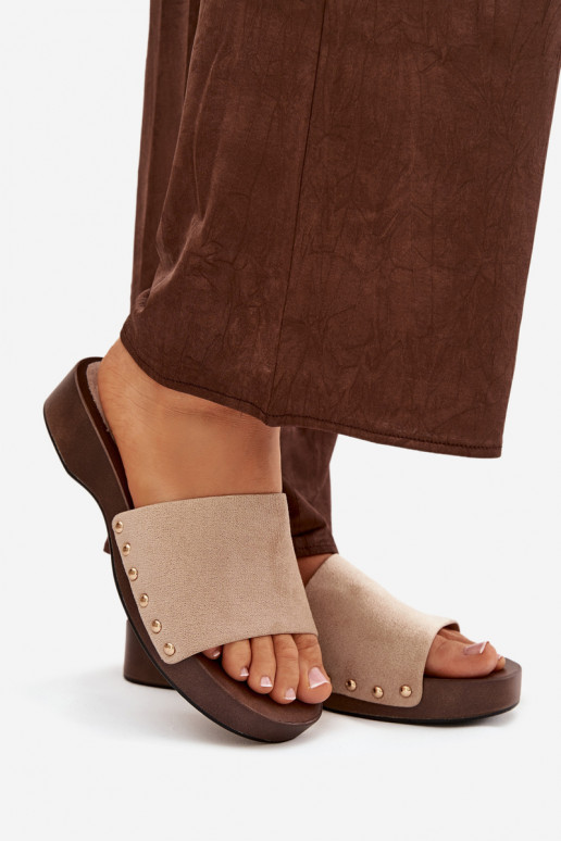 Damenhausschuhe Ze goldene Farbemi Stollen Beige Ferinna