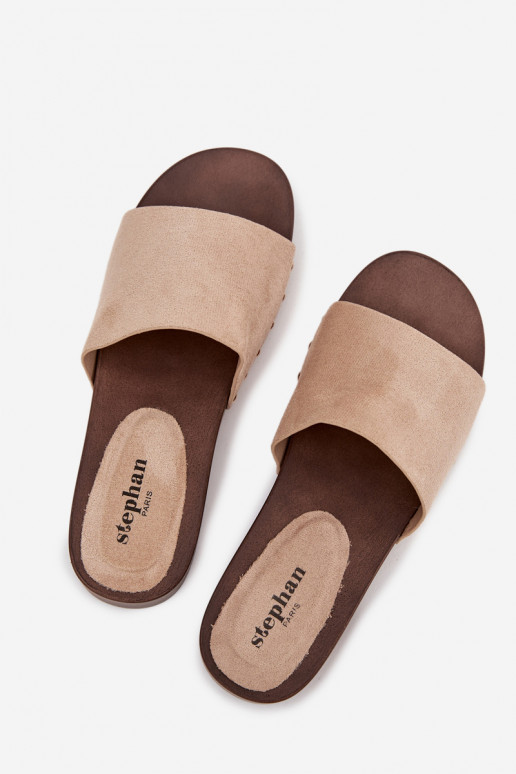 Damenhausschuhe Ze goldene Farbemi Stollen Beige Ferinna