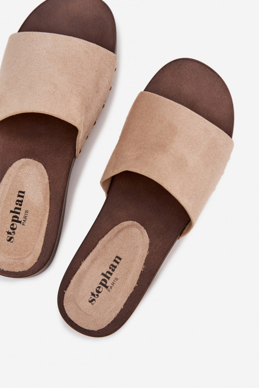 Damenhausschuhe Ze goldene Farbemi Stollen Beige Ferinna