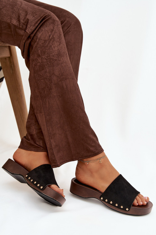 Damenhausschuhe Ze goldene Farbemi Stollen schZuarze Farbe Ferinna