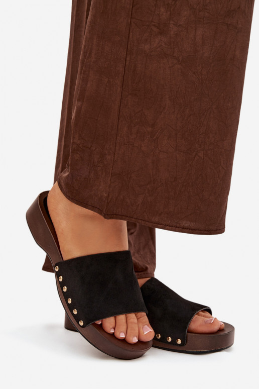 Damenhausschuhe Ze goldene Farbemi Stollen schZuarze Farbe Ferinna