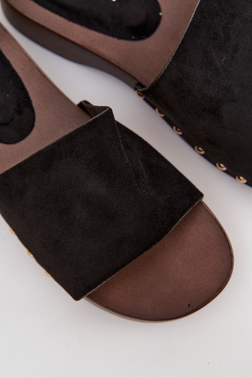 Damenhausschuhe Ze goldene Farbemi Stollen schZuarze Farbe Ferinna