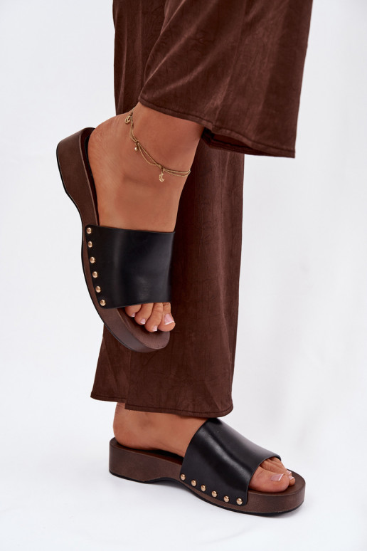 Damenhausschuhe Ze goldene Farbemi Stollen schZuarze Farbe Terissa