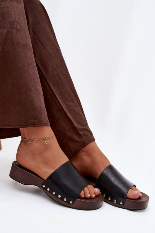 Damenhausschuhe Ze goldene Farbemi Stollen schZuarze Farbe Terissa