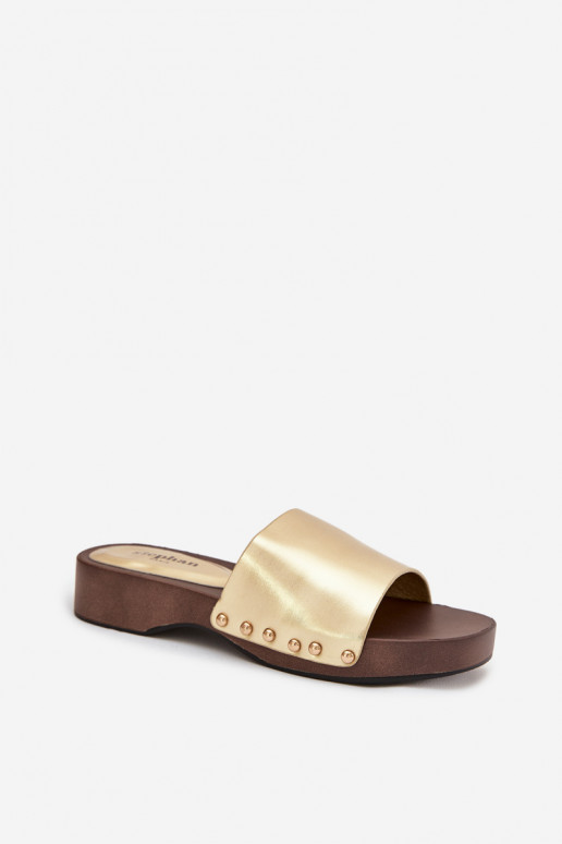 Damenhausschuhe mit Nieten goldene Farbe Terissa