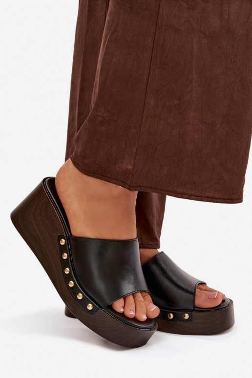 Damenhausschuhe Auf einem Keil Ze goldene Farbemi Stollen schZuarze Farbe Arionne