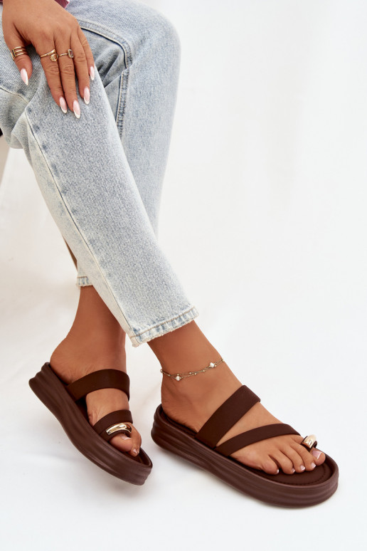  Damenhausschuhe mit Streifen I goldene Farbem Detalem CzekoladoZue Farielle