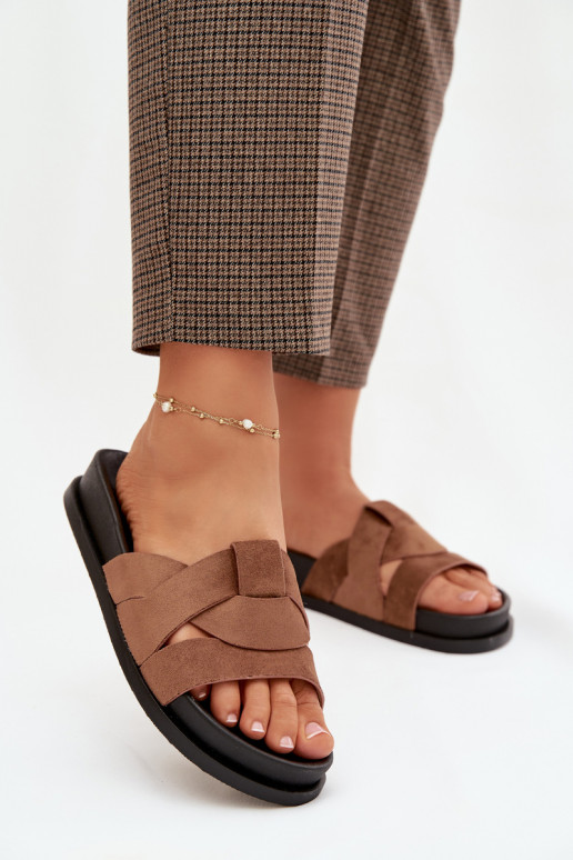 Damenhausschuhe aus Öko-INildlederoZue mit Streifen braune Farbe Es mussrivessa