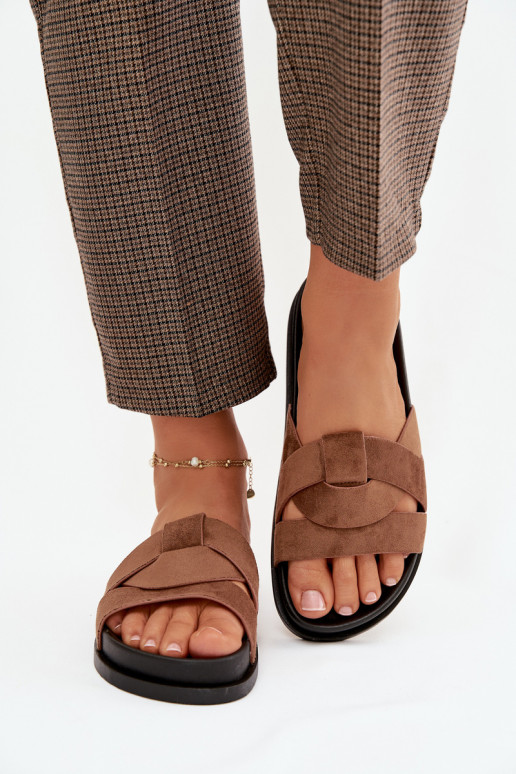 Damenhausschuhe aus Öko-INildlederoZue mit Streifen braune Farbe Es mussrivessa