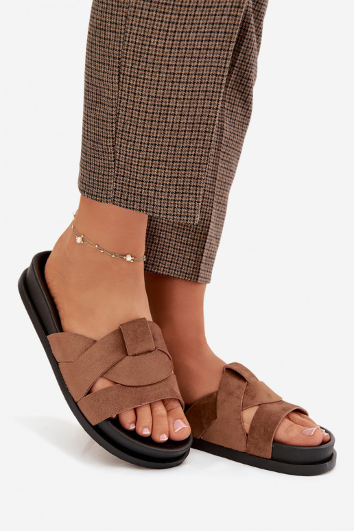 Damenhausschuhe aus Öko-INildlederoZue mit Streifen braune Farbe Es mussrivessa