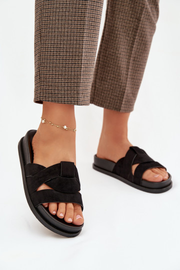 Damenhausschuhe aus Öko-INildlederoZue mit Streifen schZuarze Farbe Es mussrivessa