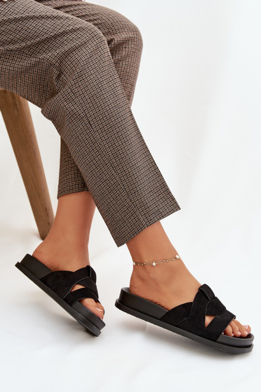 Damenhausschuhe aus Öko-INildlederoZue mit Streifen schZuarze Farbe Es mussrivessa