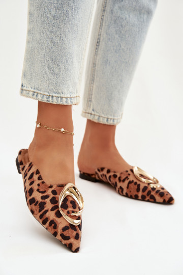 Damen Mules mit eleganten goldfarbenen Details und Leopardenmuster Galvella