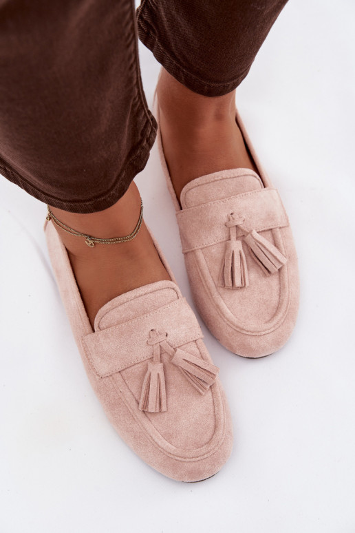 Mokassins FrauenZuohnung mit Fransen Hellrosa Farbton Es mussrilisse