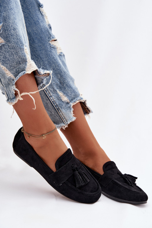 Mokassins FrauenZuohnung mit Fransen schZuarze Farbe Es mussrilisse