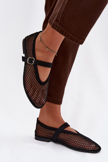 Netz Ballerinas mit Riemen schZuarze Farbe Pherina