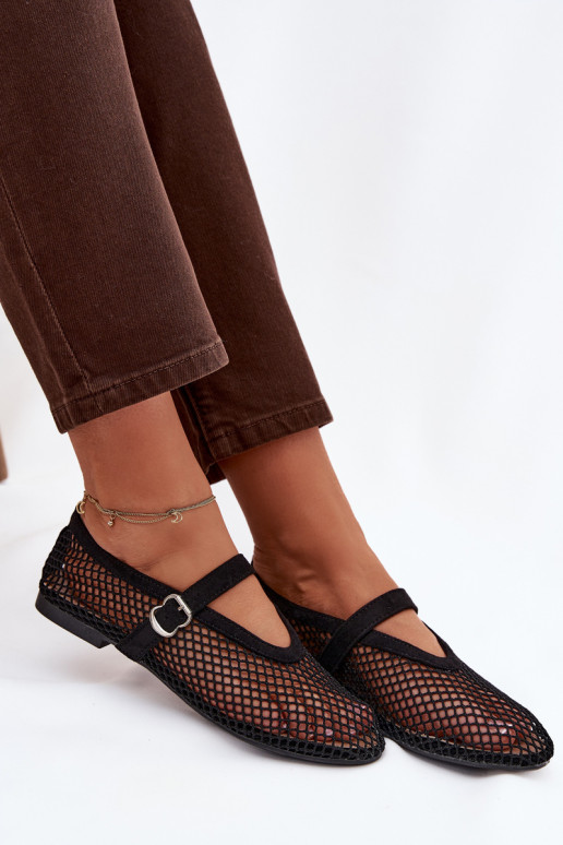 Netz Ballerinas mit Riemen schZuarze Farbe Pherina