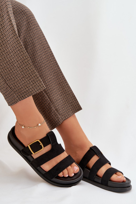 Damenhausschuhe mit Streifen I Złotą mit Schnallen schZuarze Farbe Ulirissa