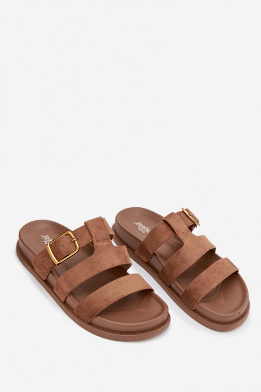 Damenhausschuhe mit Streifen I Złotą mit Schnallen braune Farbe Ulirissa