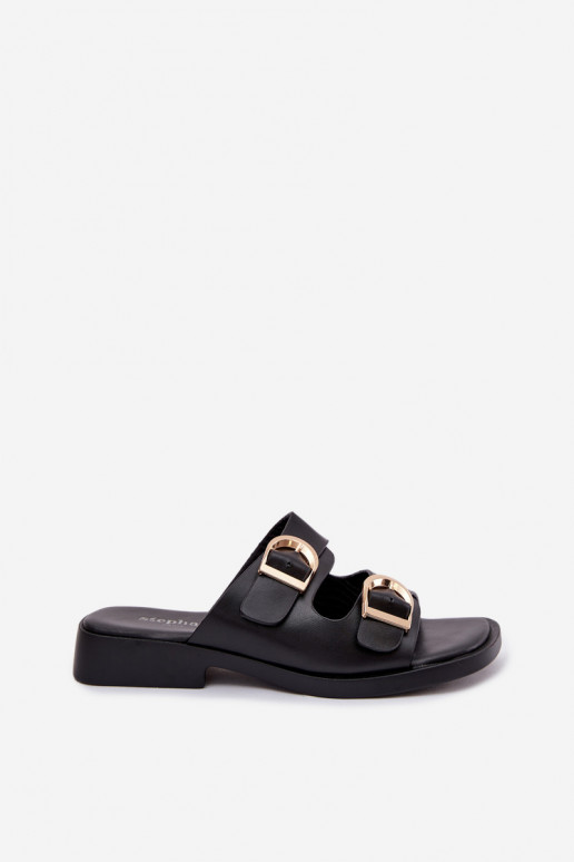 Damenhausschuhe Ze goldene Farbemi mit Schnallenmi schZuarze Farbe Danelle