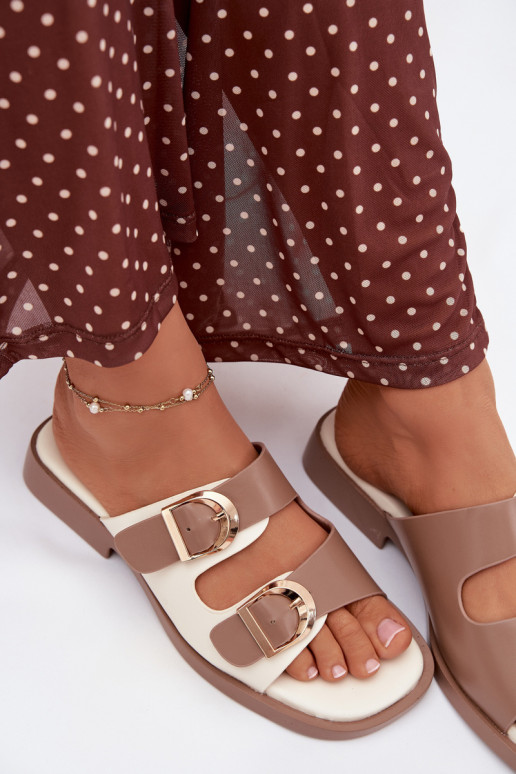 Damenhausschuhe Ze goldene Farbemi mit Schnallenmi Beige Danelle