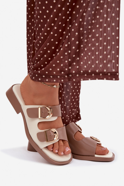 Damenhausschuhe Ze goldene Farbemi mit Schnallenmi Beige Danelle