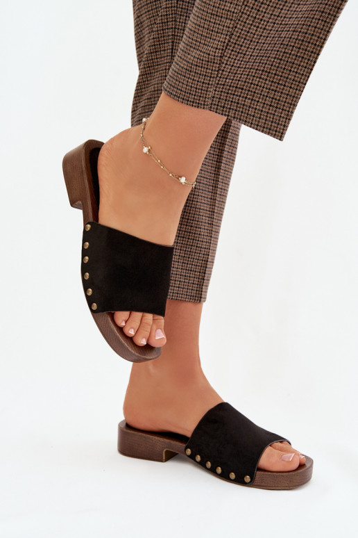 Damenhausschuhe mit breiten Absätzen Ze goldene Farbemi Stollen schZuarze Farbe Girella